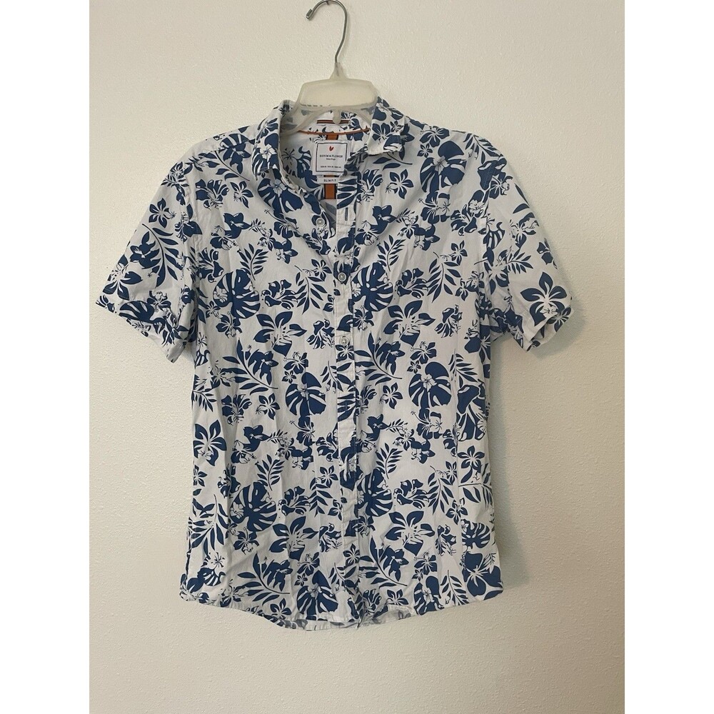 Denim & Flower Ricky Singh Shirt Men Medium White With Blue Flowers